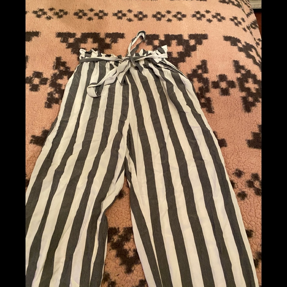 White and grey striped pants